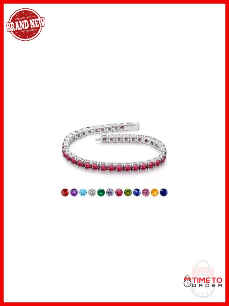 Sterling Silver Tennis Bracelet 925 Birthstone Cubic Zirconia Gift Box
